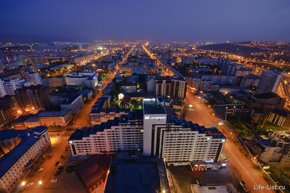 Красноярск с высоты фото Виталий Караван центр города вечер проспект Мира