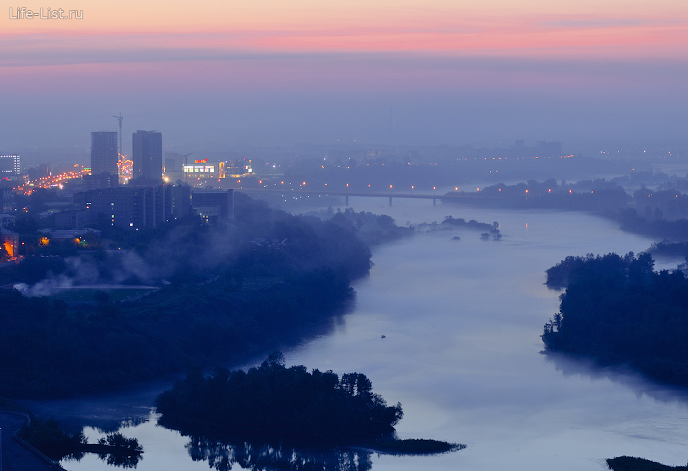 летний утренний красноярск с высоты октябрьский мост