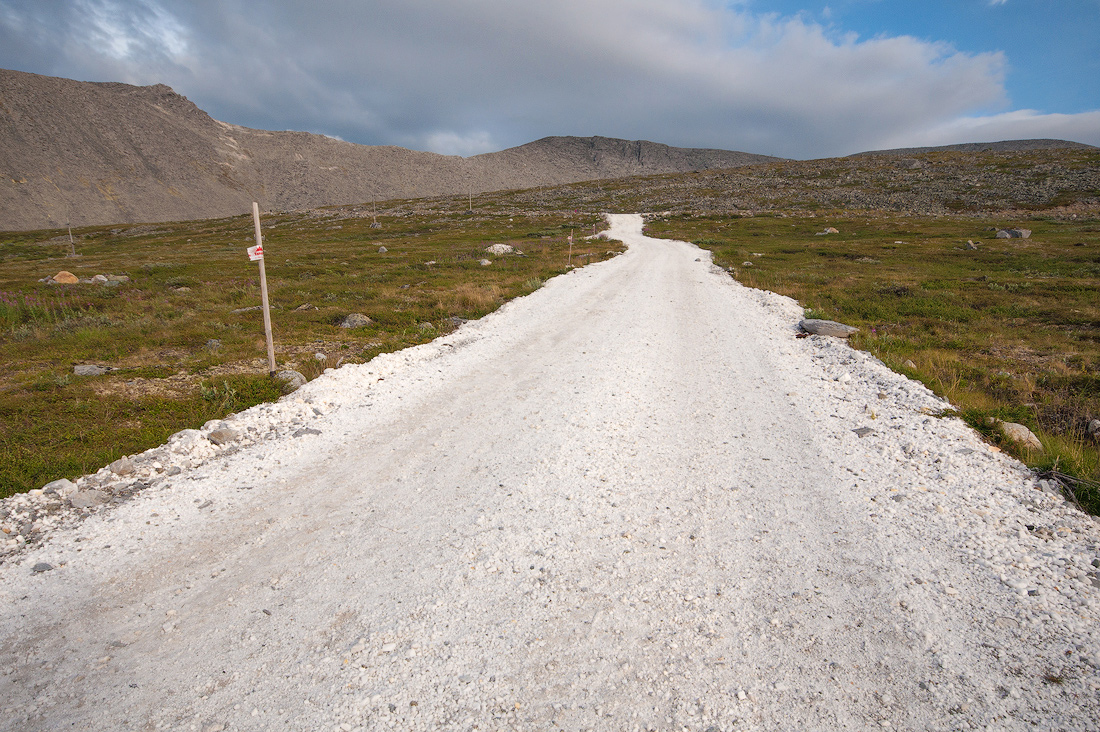 Дорога усыпанная кварцем на гору Баркова от базы Желанная национальный парк Югыд Ва