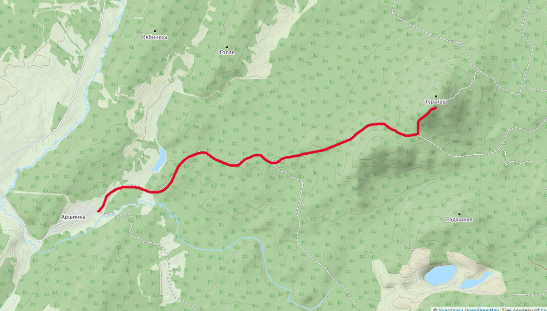 карта дорога на гору Туроташ из деревни Аршинка