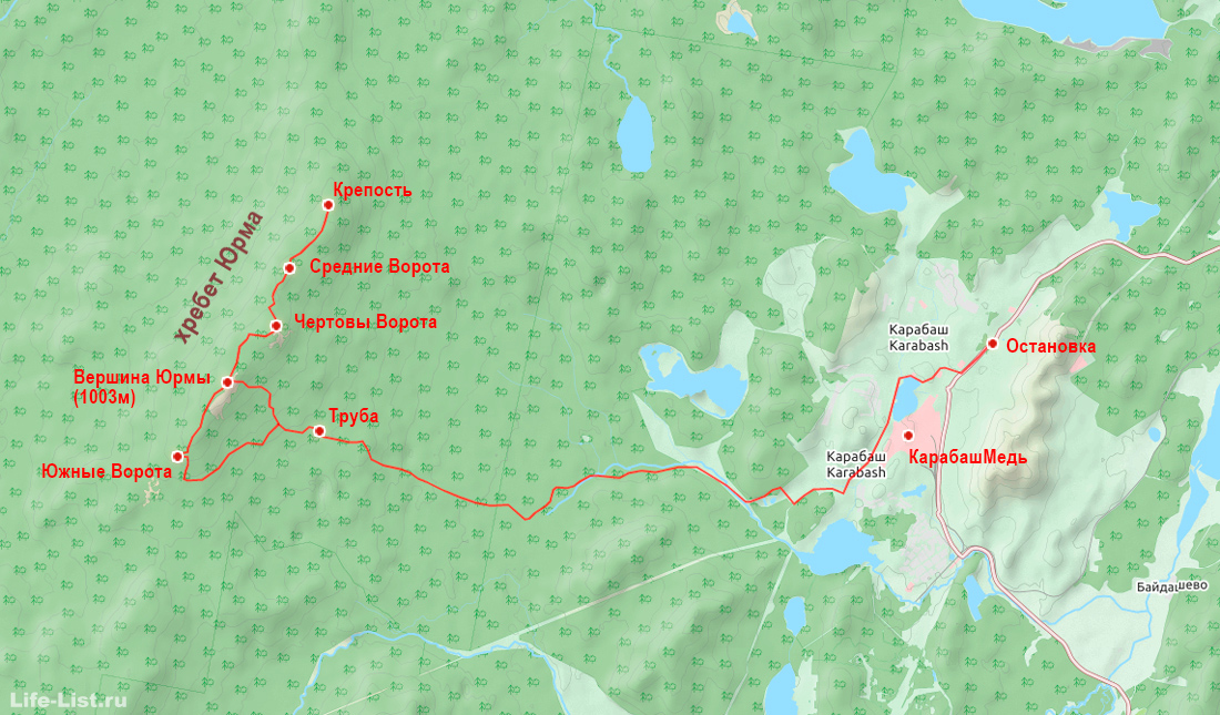 Карта хребет Юрма
